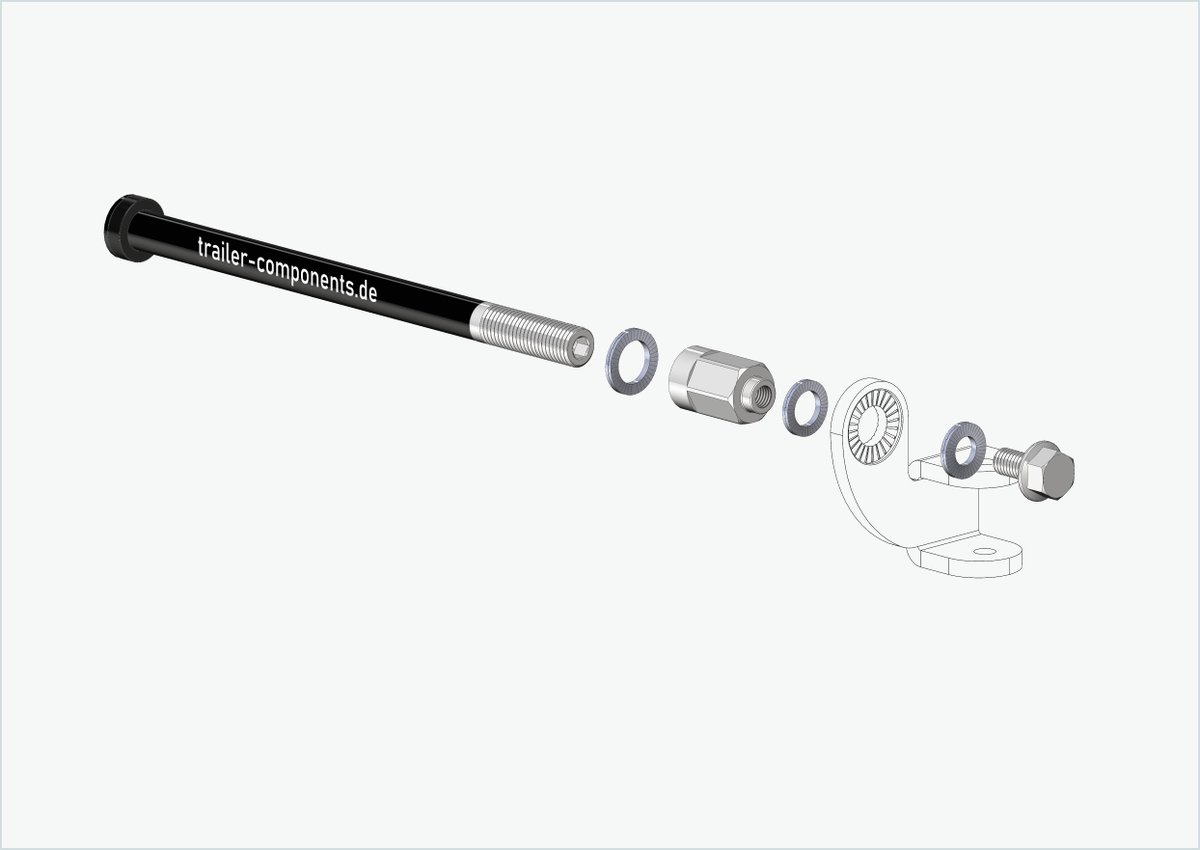 Steckachse mit Adapter Universal für ORBEA | für linkseitiges Gewinde M12 x 1.50 - passend für Thule, Qeridoo, Burley, Prophete, Hamax, Trixie u.v.a.