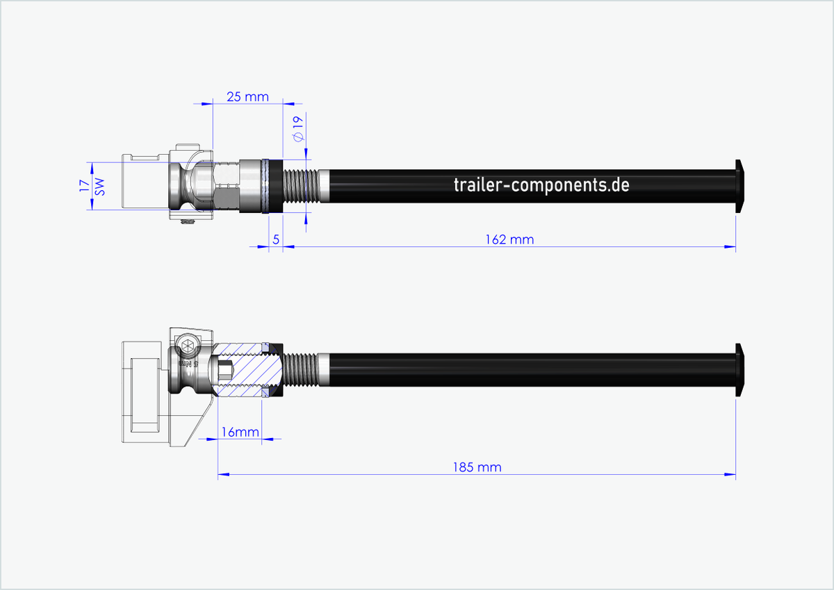 Steckachse mit BECCO Adapter für TOUT TERRAIN | für linkseitiges Gewinde M12 x 1.50 - passend für Qeridoo und Leggero mit BECCO-System