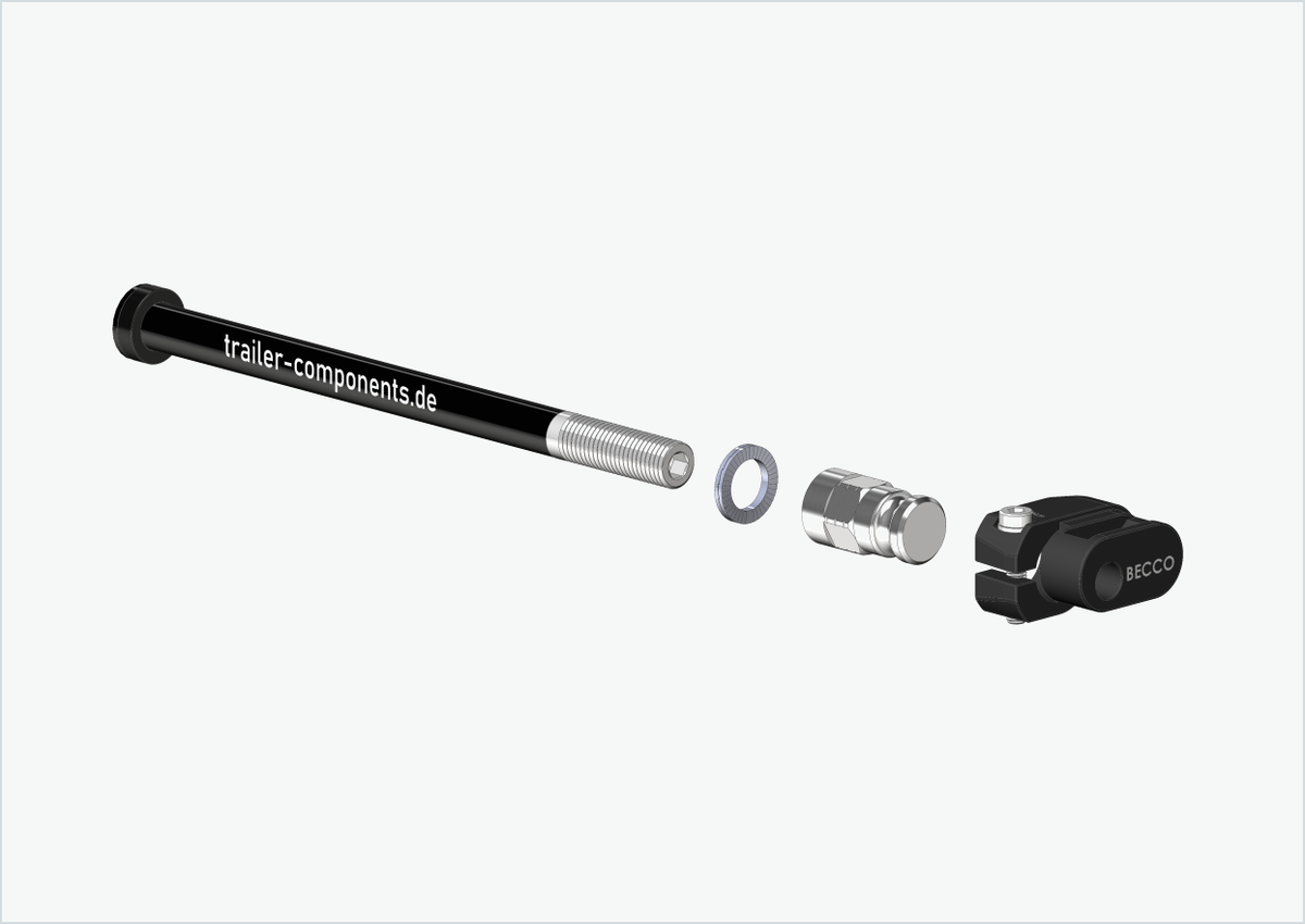 Steckachse mit BECCO Adapter für ORBEA | für linkseitiges Gewinde M12 x 1.50 - passend für Qeridoo und Leggero mit BECCO-System