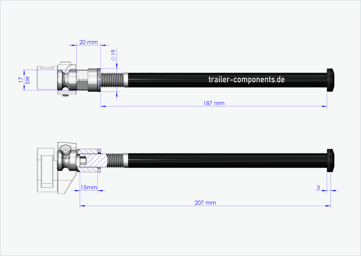 Steckachse mit BECCO Adapter für ORBEA | für linkseitiges Gewinde M12 x 1.50 - passend für Qeridoo und Leggero mit BECCO-System