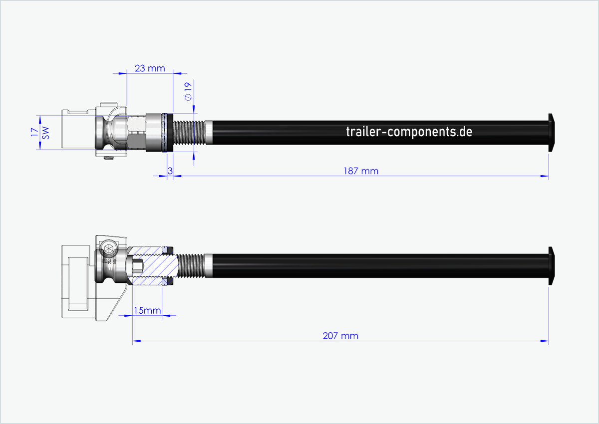 Steckachse mit BECCO Adapter für ORBEA | für linkseitiges Gewinde M12 x 1.50 - passend für Qeridoo und Leggero mit BECCO-System