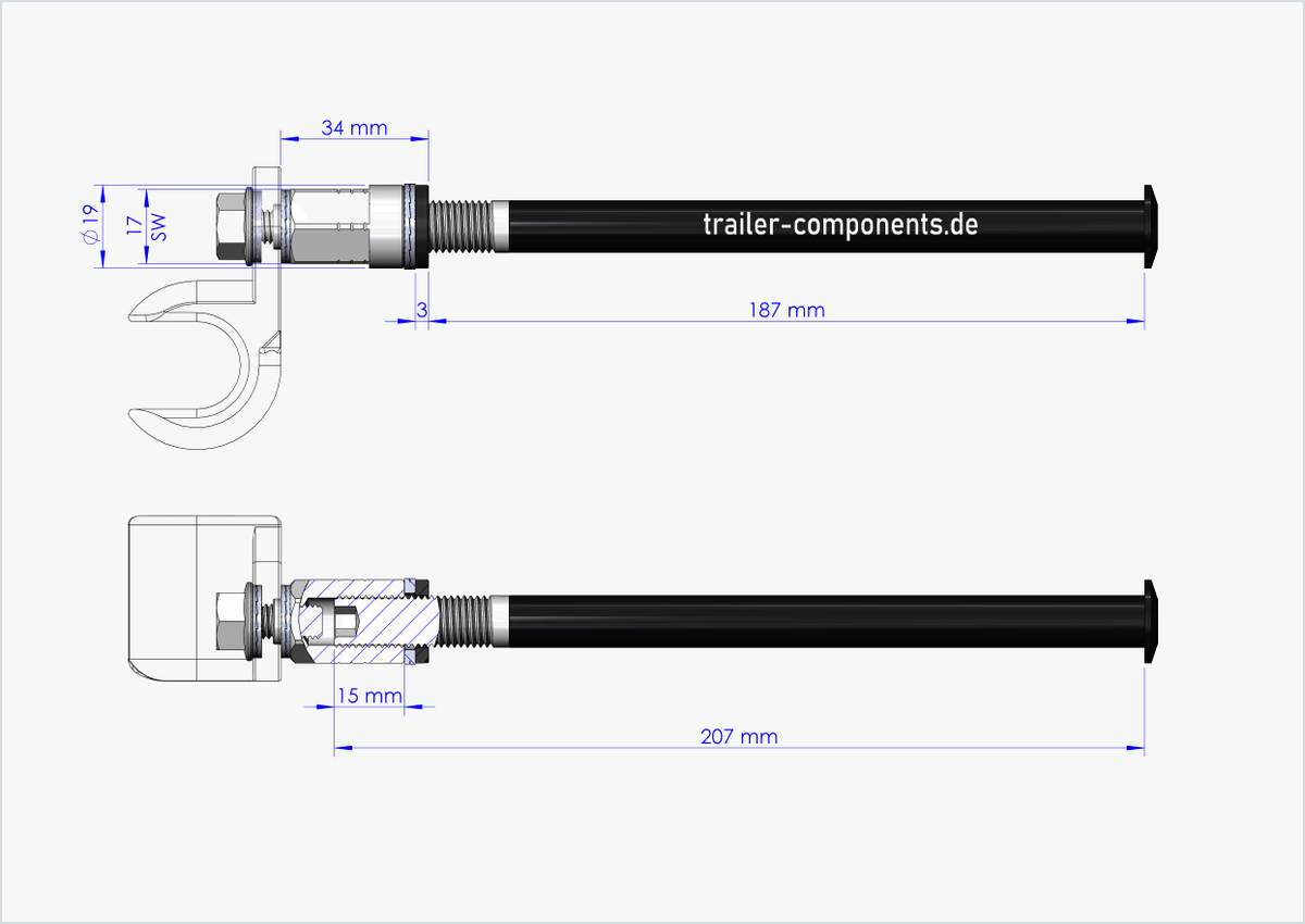 Steckachse mit Adapter Universal für ORBEA | für linkseitiges Gewinde M12 x 1.50 - passend für Thule, Qeridoo, Burley, Prophete, Hamax, Trixie u.v.a.