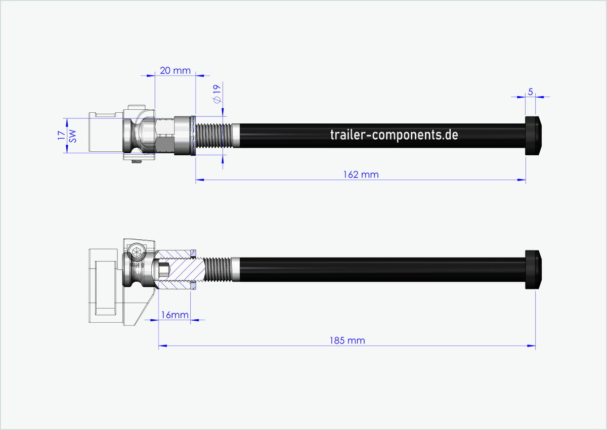 Steckachse mit BECCO Adapter für TOUT TERRAIN | für linkseitiges Gewinde M12 x 1.50 - passend für Qeridoo und Leggero mit BECCO-System