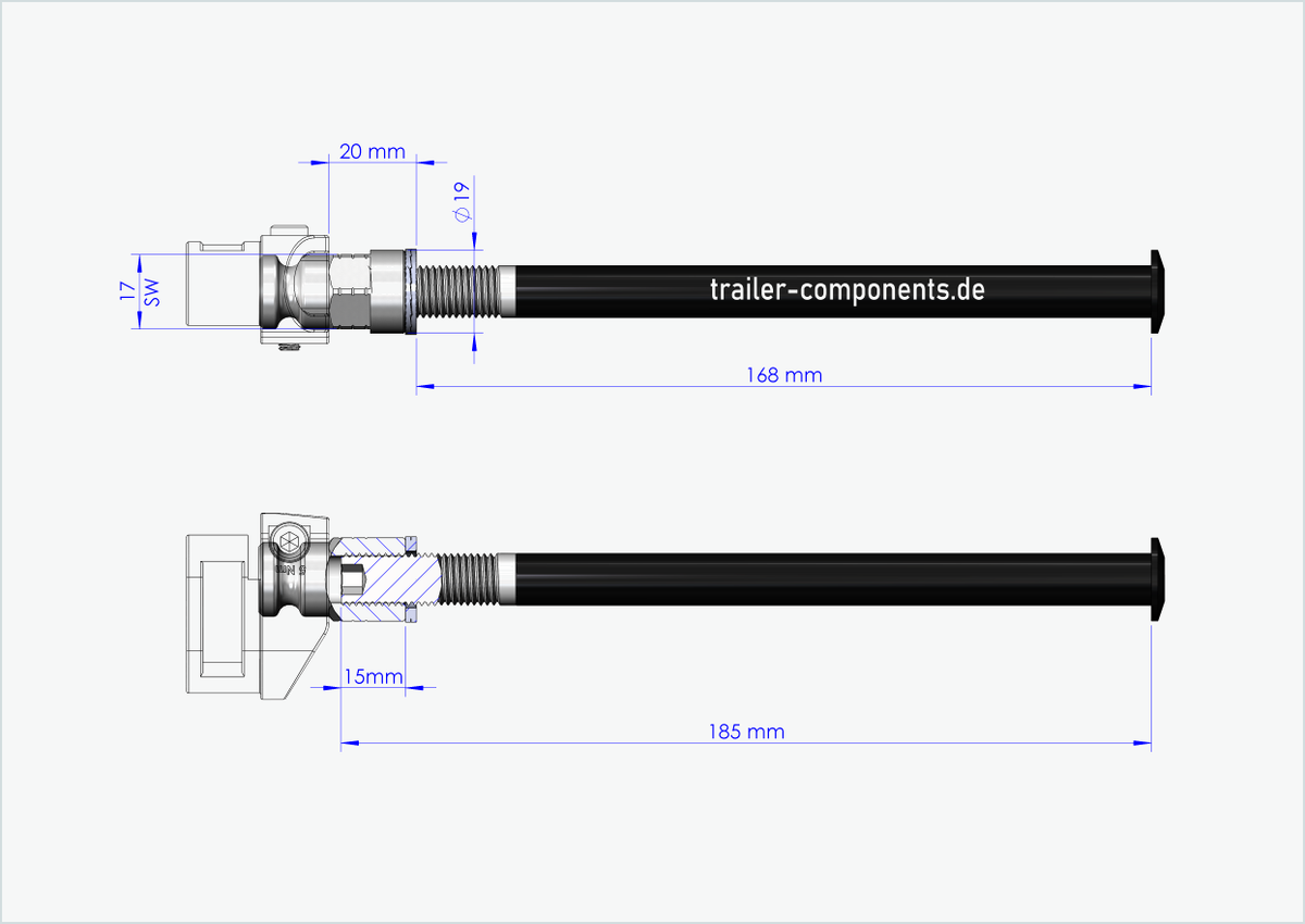 Steckachse mit BECCO Adapter für ORBEA | für linkseitiges Gewinde M12 x 1.50 - passend für Qeridoo und Leggero mit BECCO-System