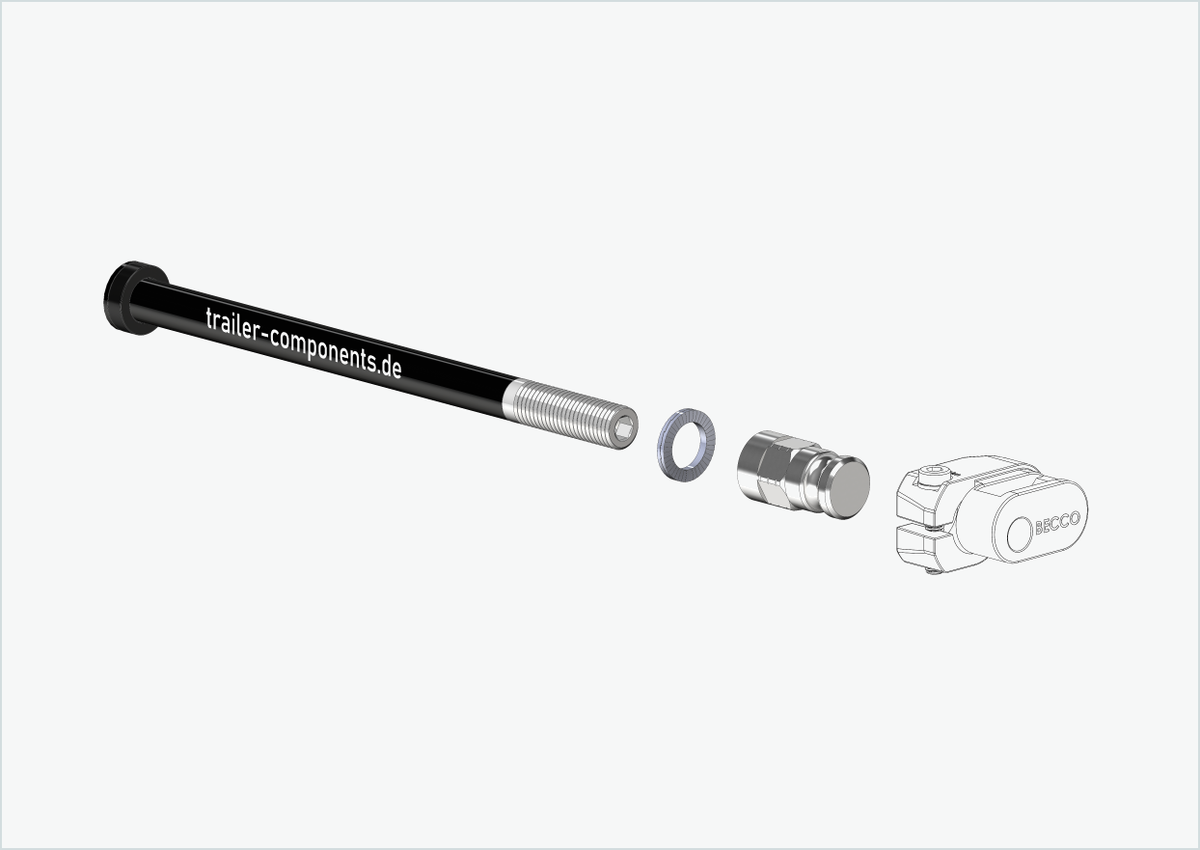 Steckachse mit BECCO Adapter für ORBEA | für linkseitiges Gewinde M12 x 1.50 - passend für Qeridoo und Leggero mit BECCO-System